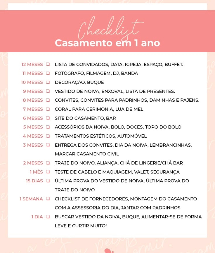 checklist para noivas