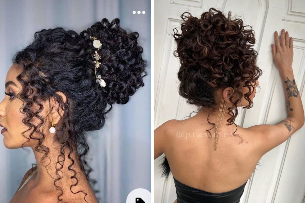 penteado para madrinha de casamento cabelo cacheado curto