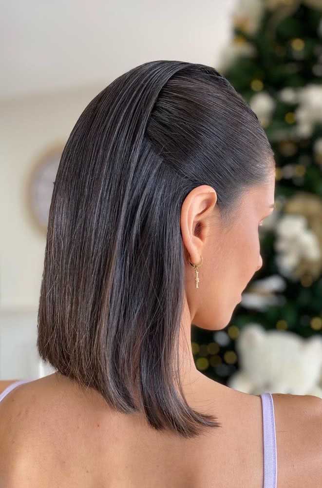 penteado efeito molhado cabelo liso curto passo a passo