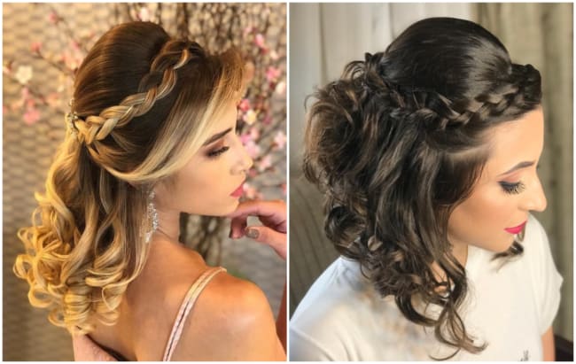 penteados para madrinhas com trança para cabelo longo