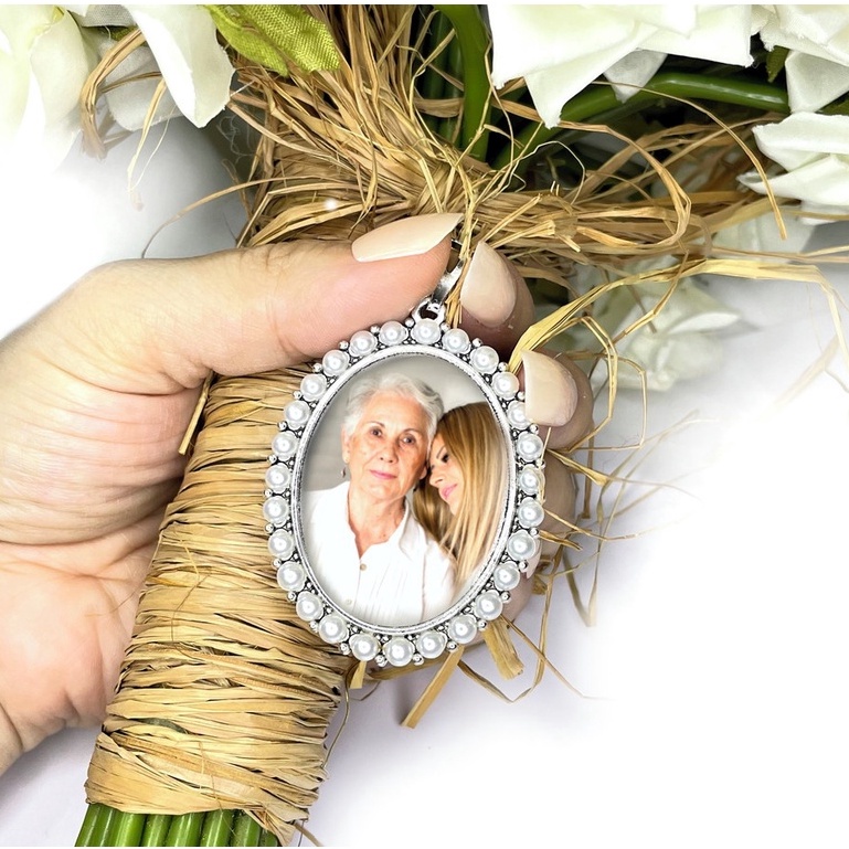 relicário buquê noiva pingente com foto