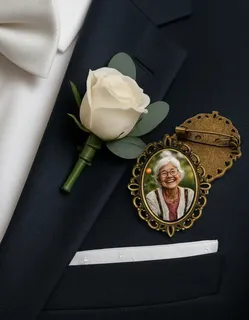 relicário prata pingente com foto para buque de noiva personalizado