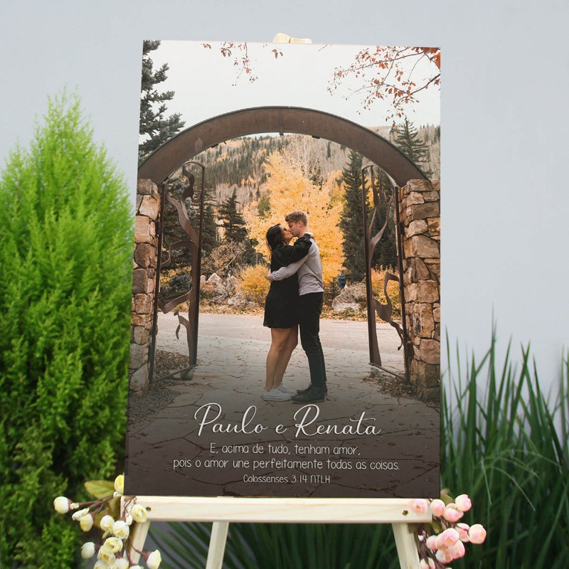 placa de casamento com nome dos noivos
