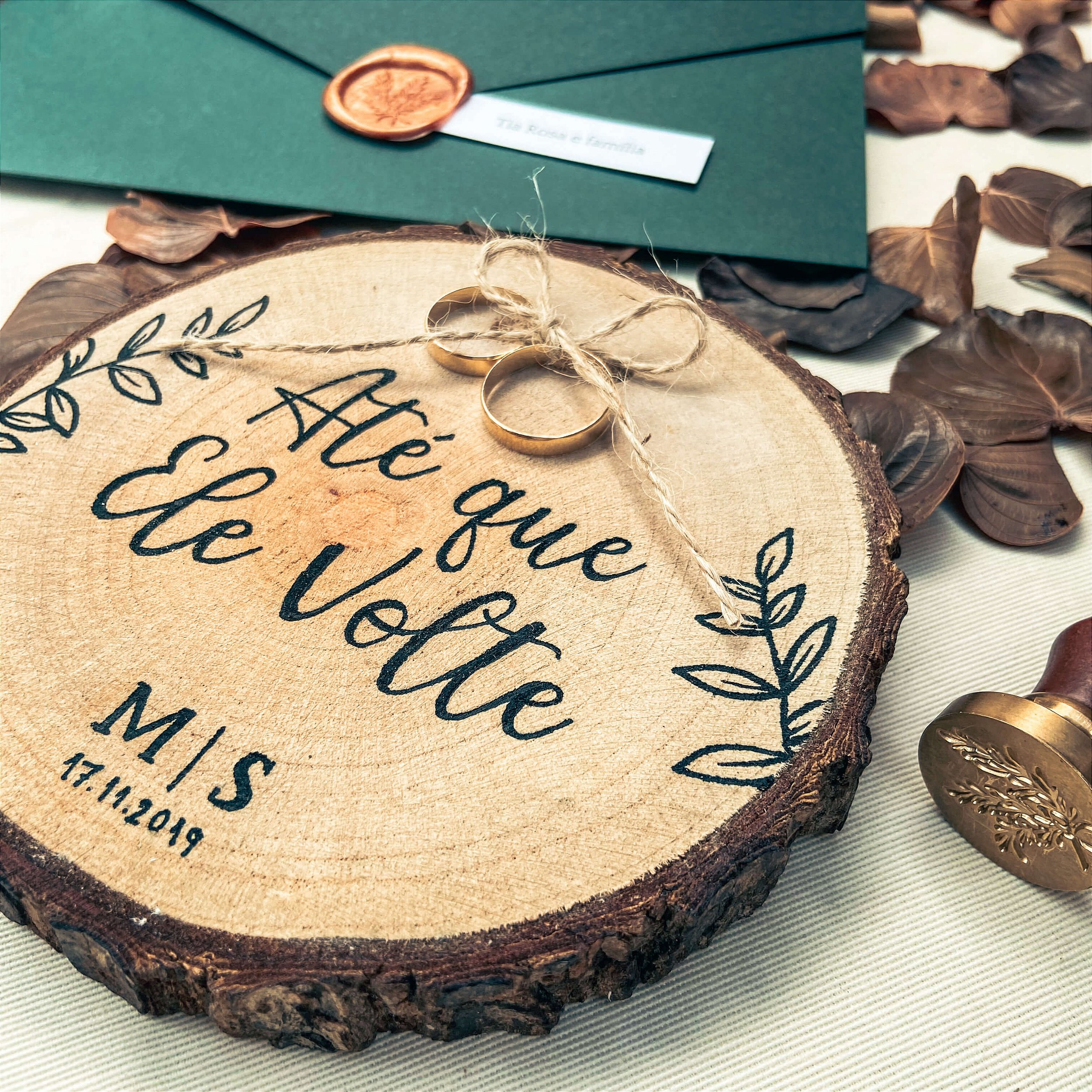 porta aliança rústico madeira