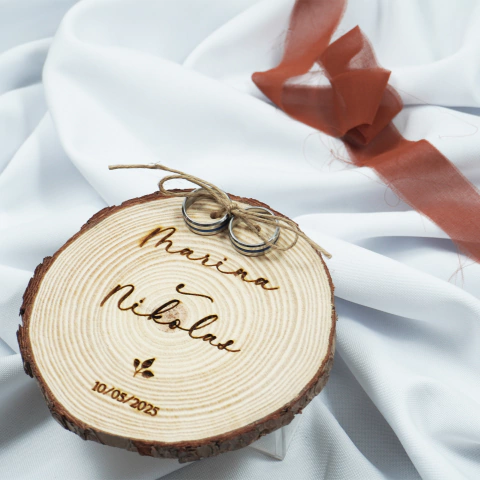 quanto custa um porta aliança rústico madeira personalizado