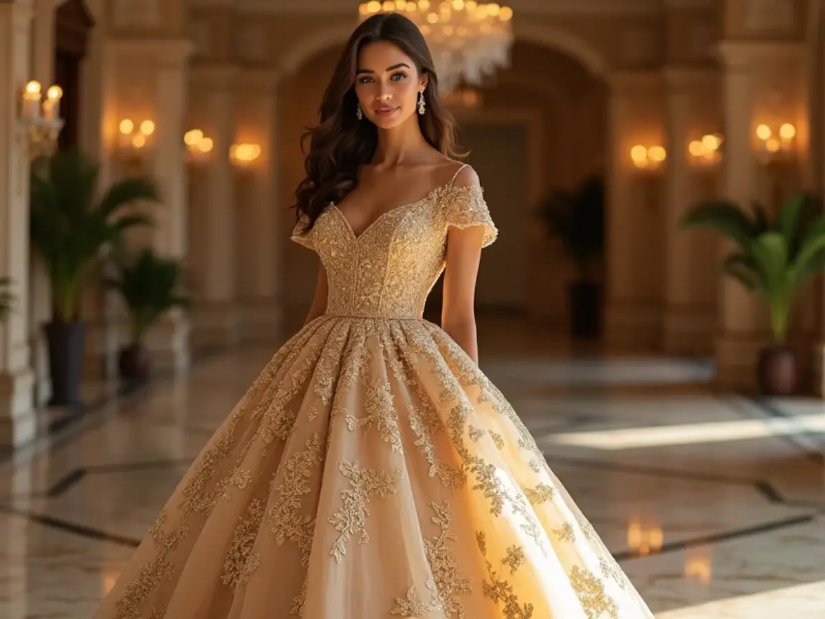 quanto custa um vestido de noiva dourado de luxo