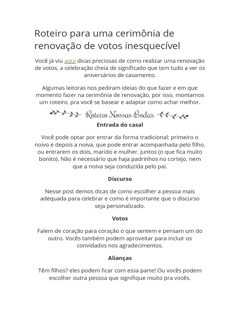 ideias criativas roteiro cerimonia casamento inesquecivel