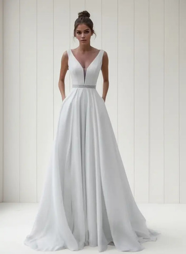 vestido de noiva cetim bucol corte princesa