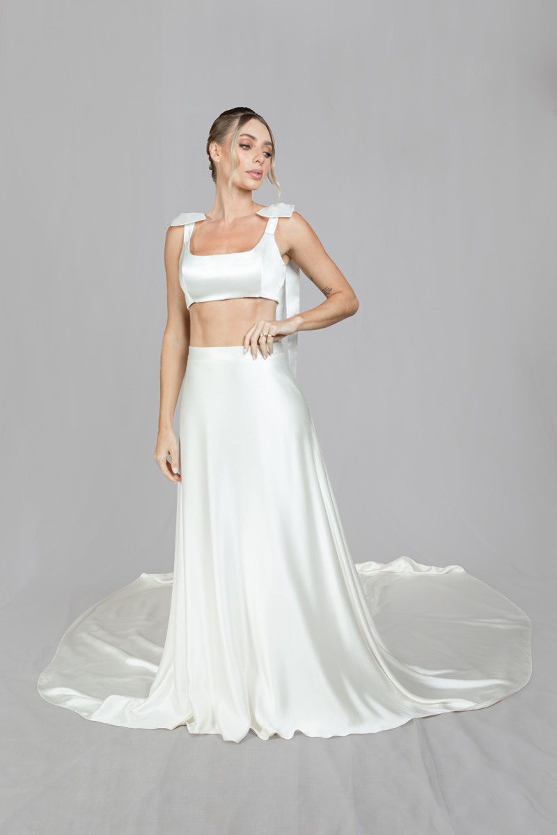vestido de noiva cropped e saia