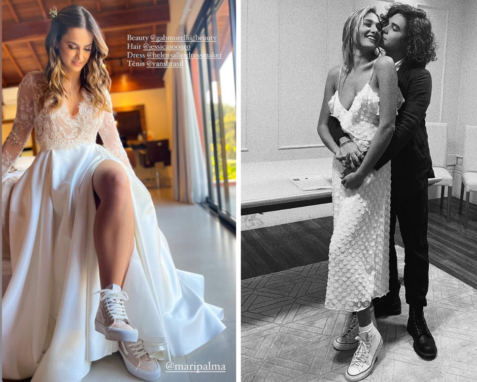 vestido de noiva curto com tênis