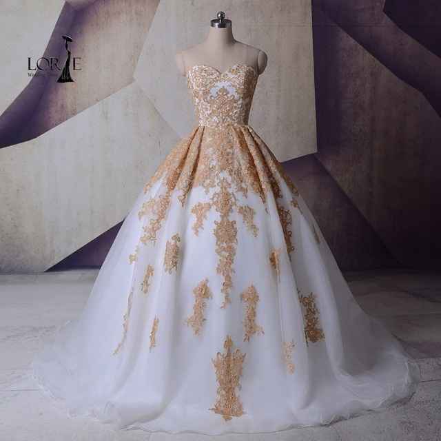vestido de noiva dourado branco e dourado