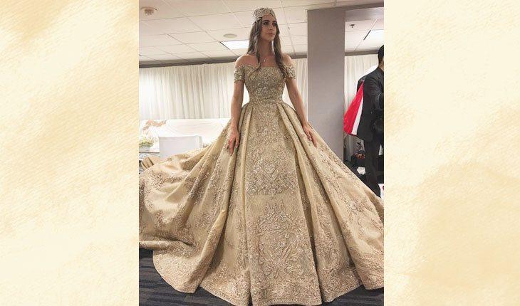 vestido de noiva dourado realeza