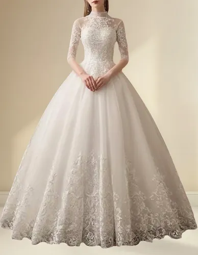 vestido de noiva gola alta renda