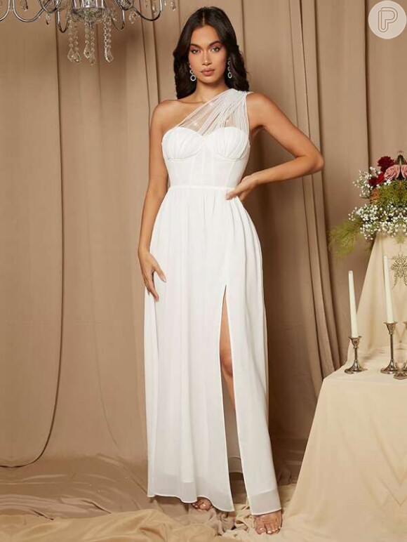 vestido de noiva ombro a ombro renda para casamento civil