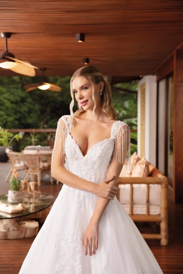vestido de noiva ombro a ombro renda princesa