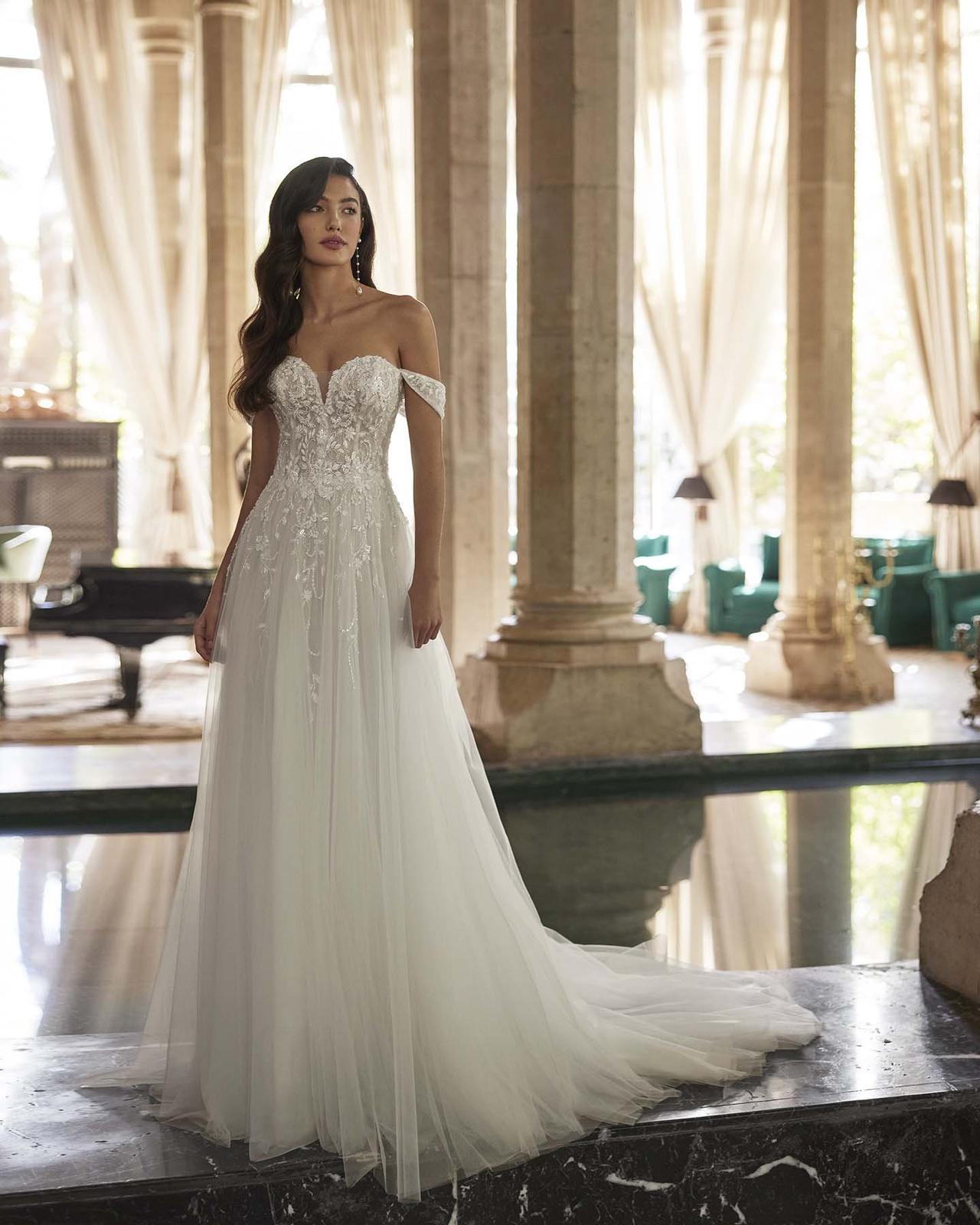 vestido de noiva ombro a ombro renda com manga curta