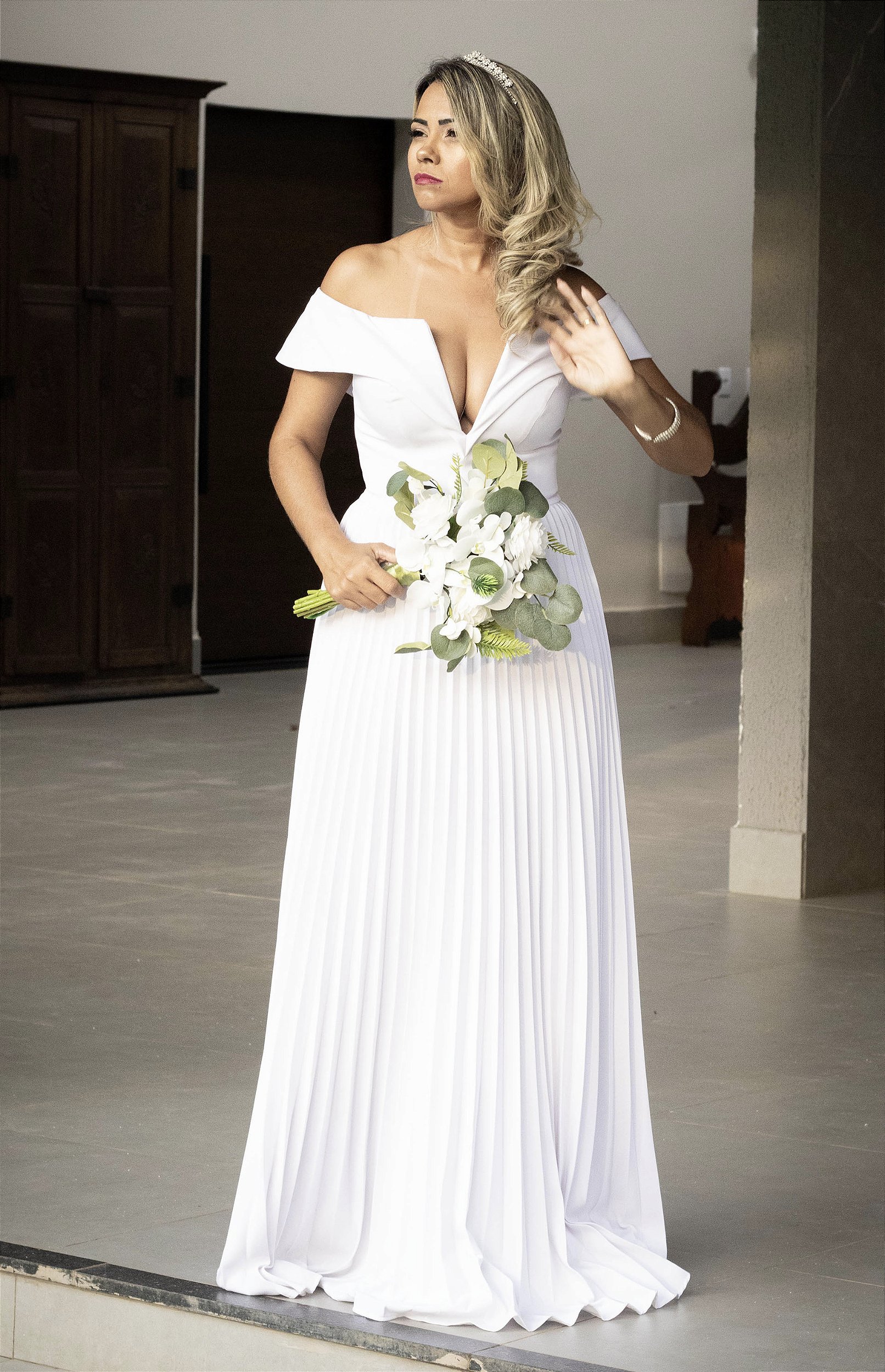 vestido de noiva saia plissada tule