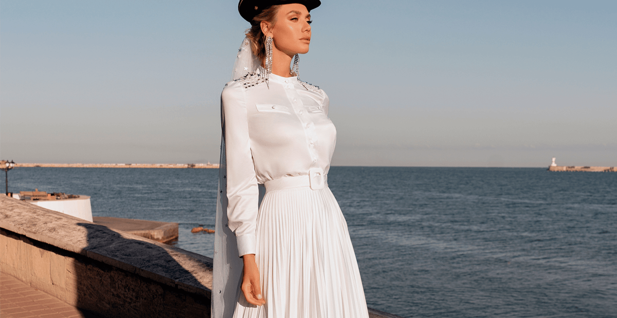 vestido de noiva saia plissada com bolsos