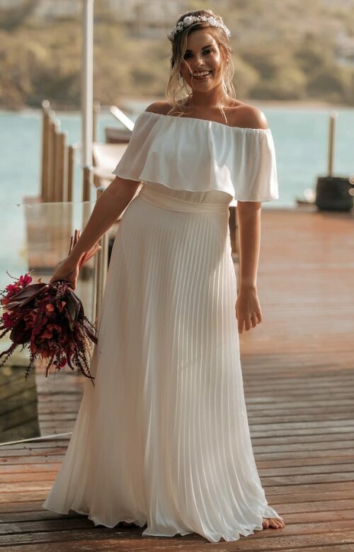 vestido de noiva saia plissada moderno