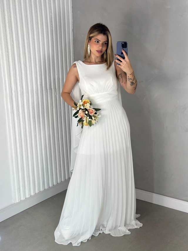 vestido de noiva saia plissada fluida