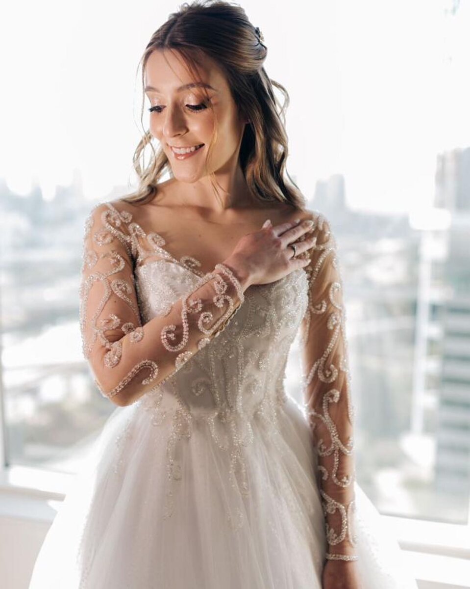 vestido de noiva tricô com véu