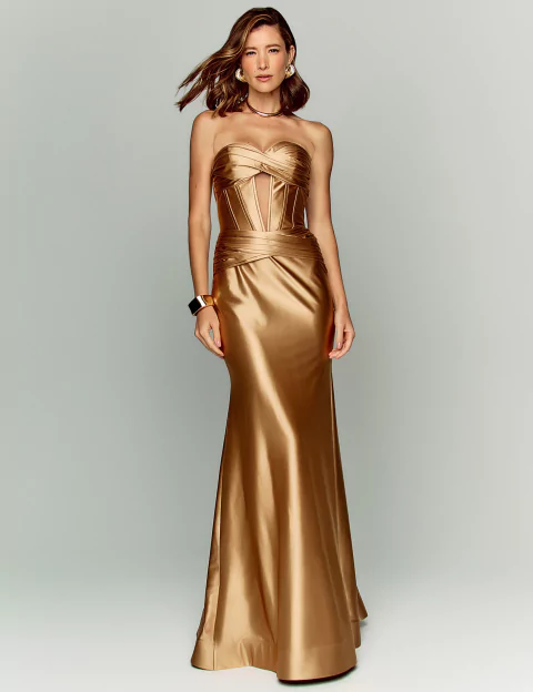vestido noiva dourado fosco para casamento diurno