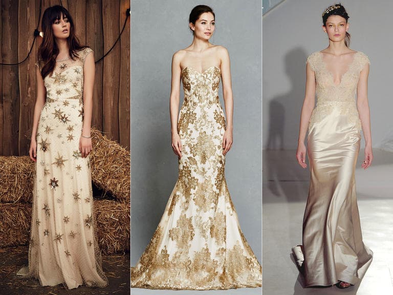 ideias vestido noiva dourado luxuoso