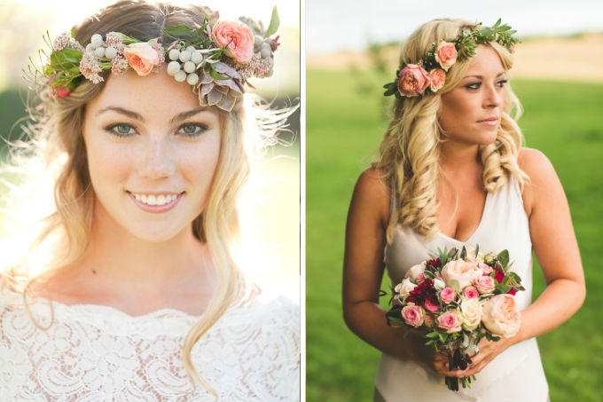 penteado com coroa de flores
