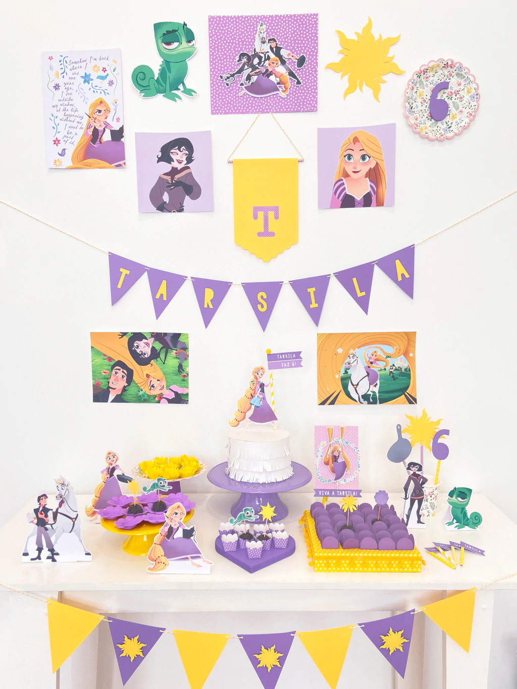 festa rapunzel dourado e roxo