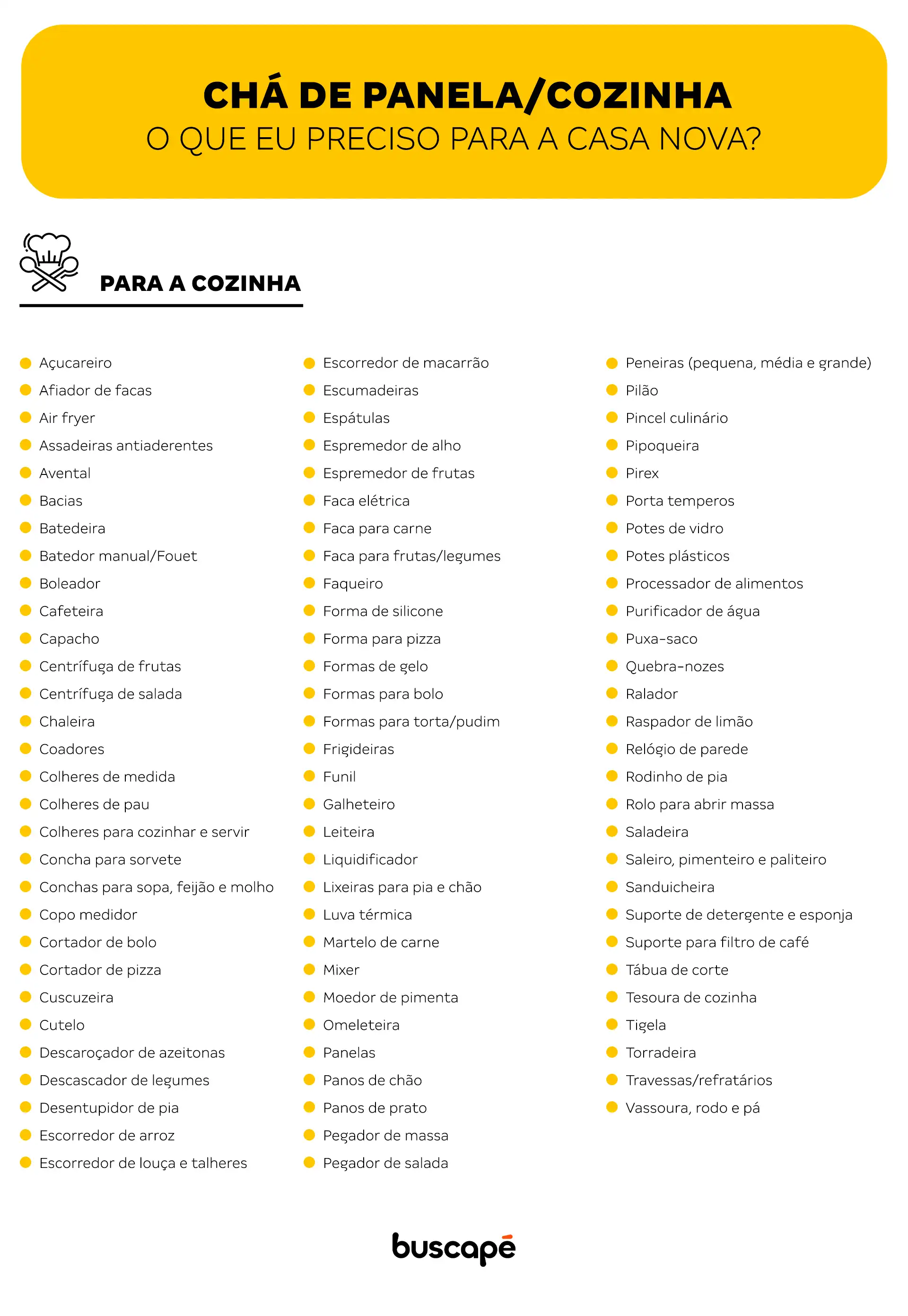 itens essenciais chá de panela