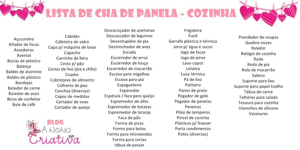 lista de presentes chá de panela
