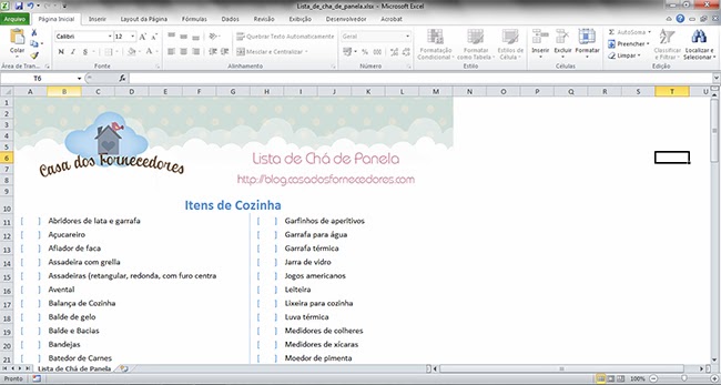 itens essenciais chá de panela