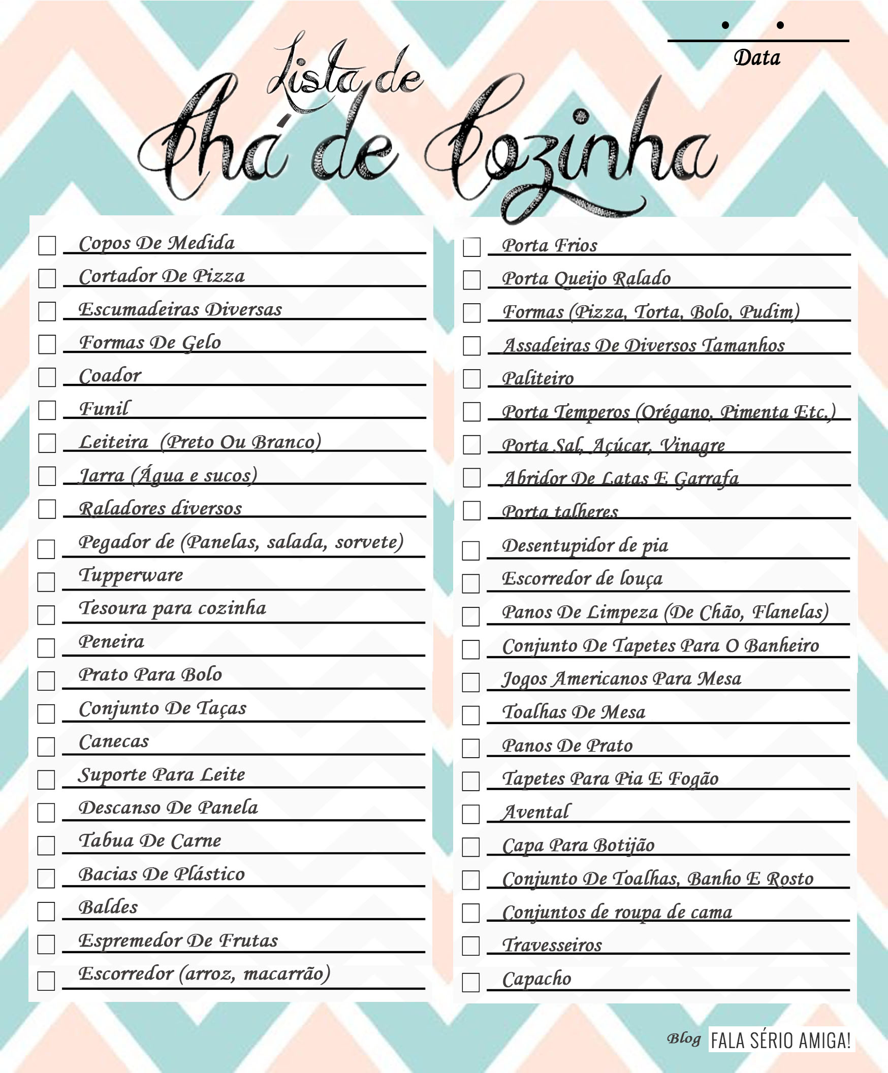 lista chá de cozinha