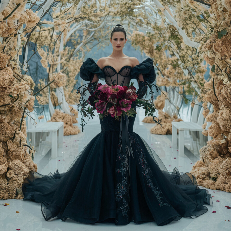 vestido de noiva com renda preta